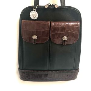 BRIGHTON One World Black & Brown Croco Leather Crossbody Purse